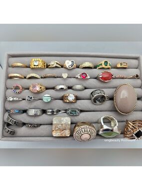 Lot of 35 Assorted Rings Mixed Sizes & Colors Fashion Jewelry